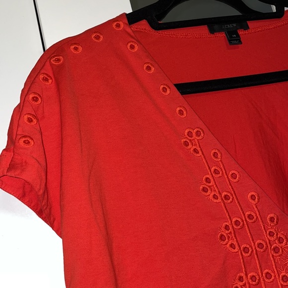 J.Crew Eyelet V-Neck Top - Red Orange - Size XS - Picture 6 of 7